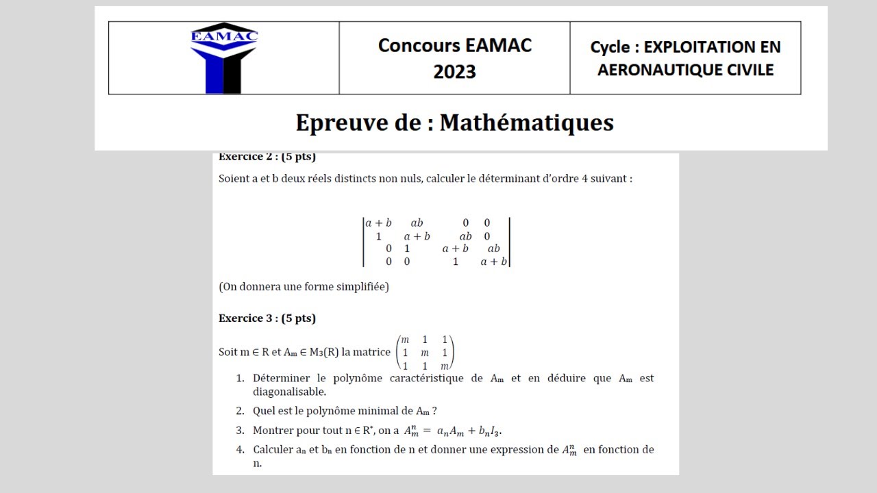 Corrigés des exercices 2 et 3 – Maths, Concours EAMAC 2023-Niveau EAC