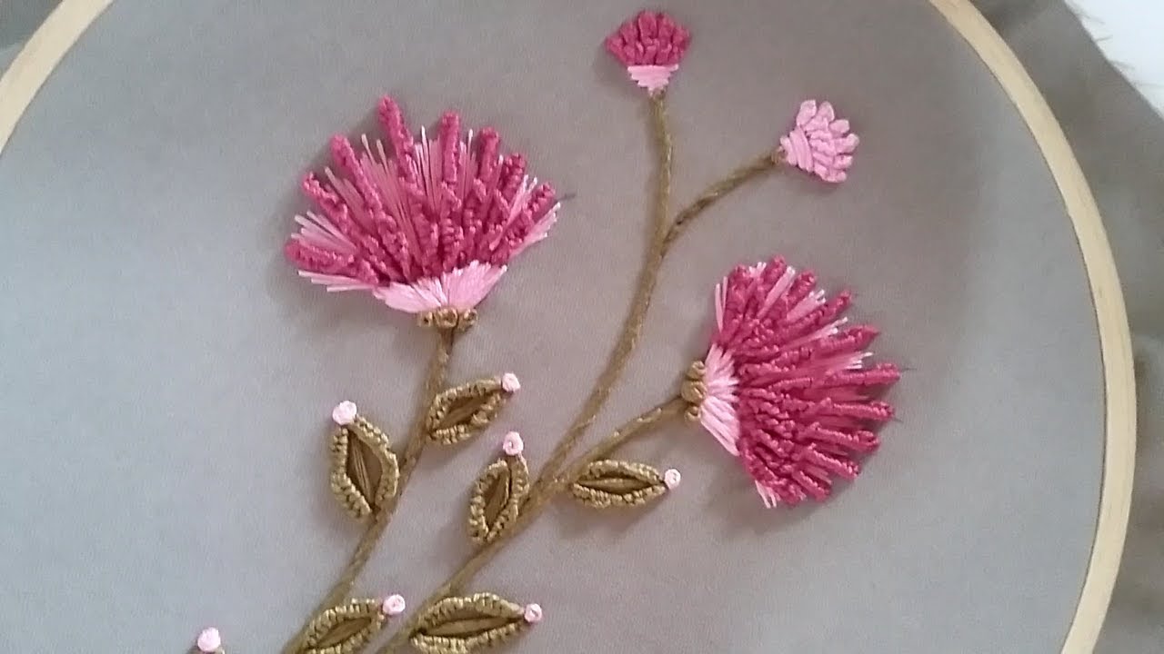 Hand embroidery of flowers with cast on stitch with little difference