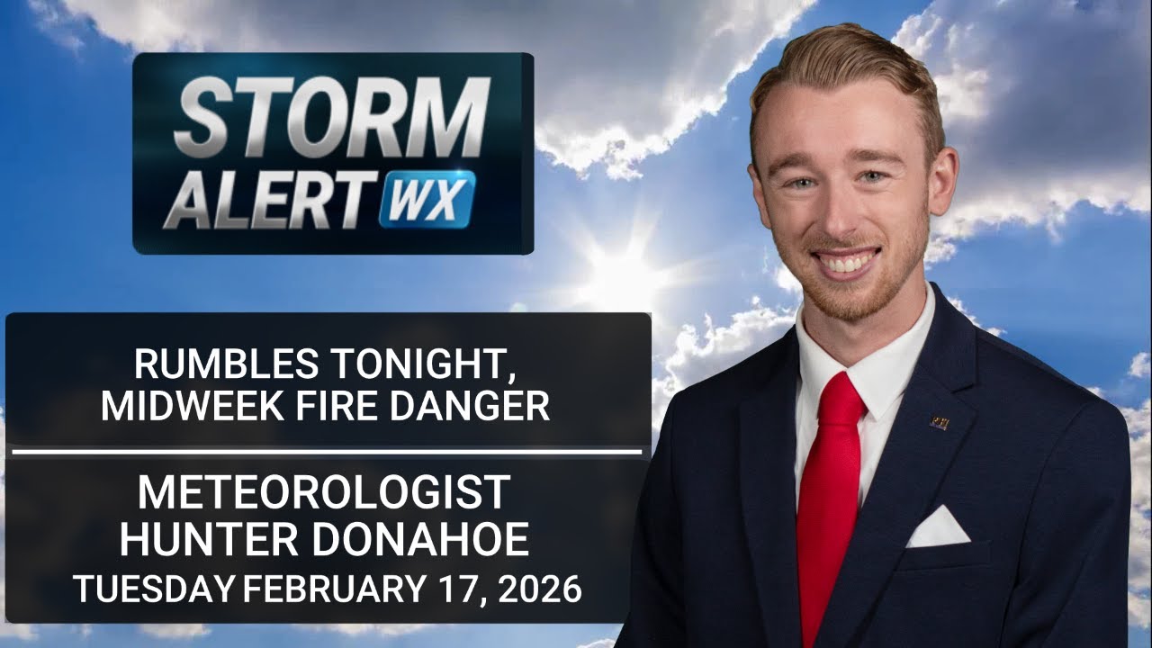 Few rumbles Tuesday night, elevated fire danger Wednesday
