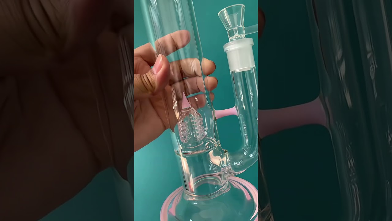 Inverted 4 Gridded Perc Bong with Pink Accents