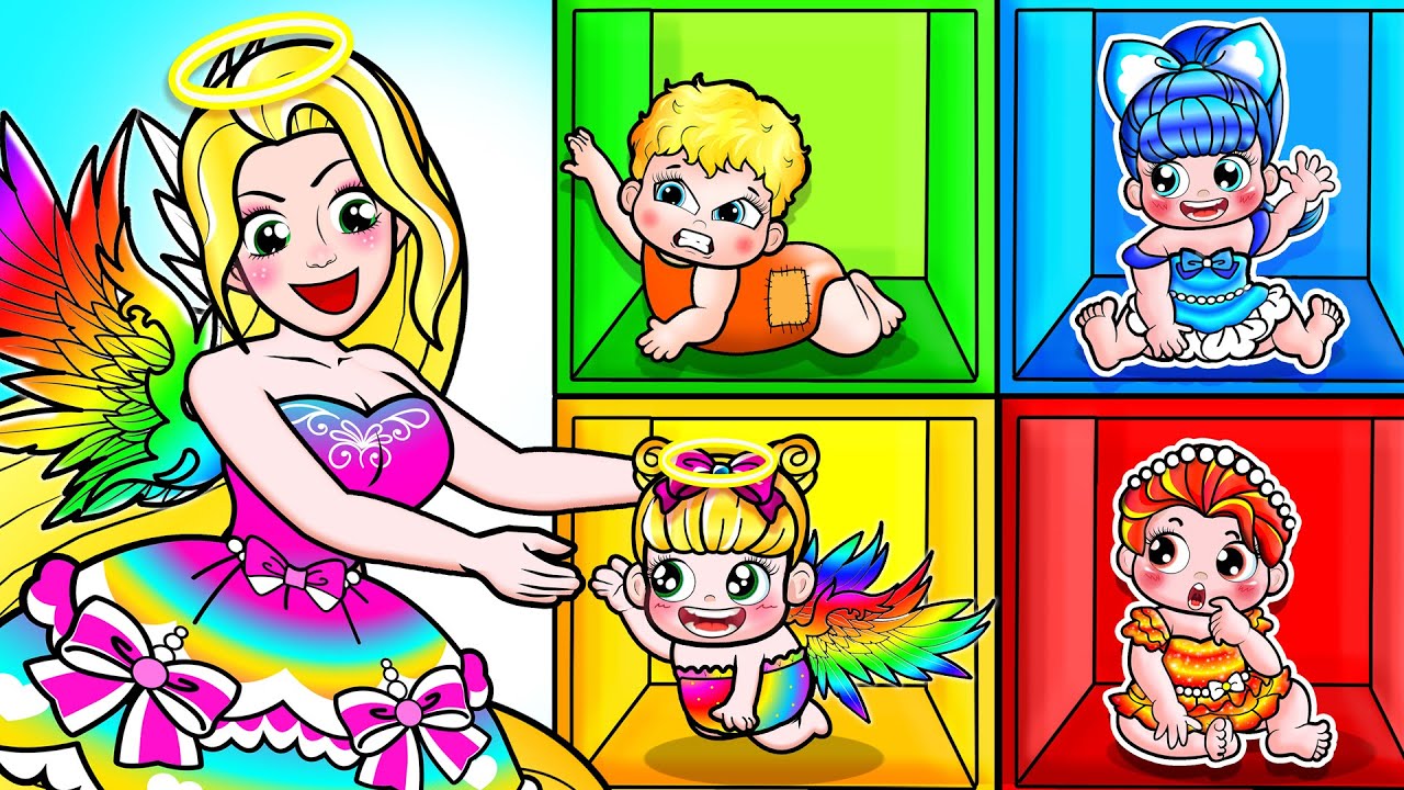 💖Paper Dolls💖 Poor Rainbow Rapunzel Become to Angel Princess Dress - Rapunzel Family 놀이 종이