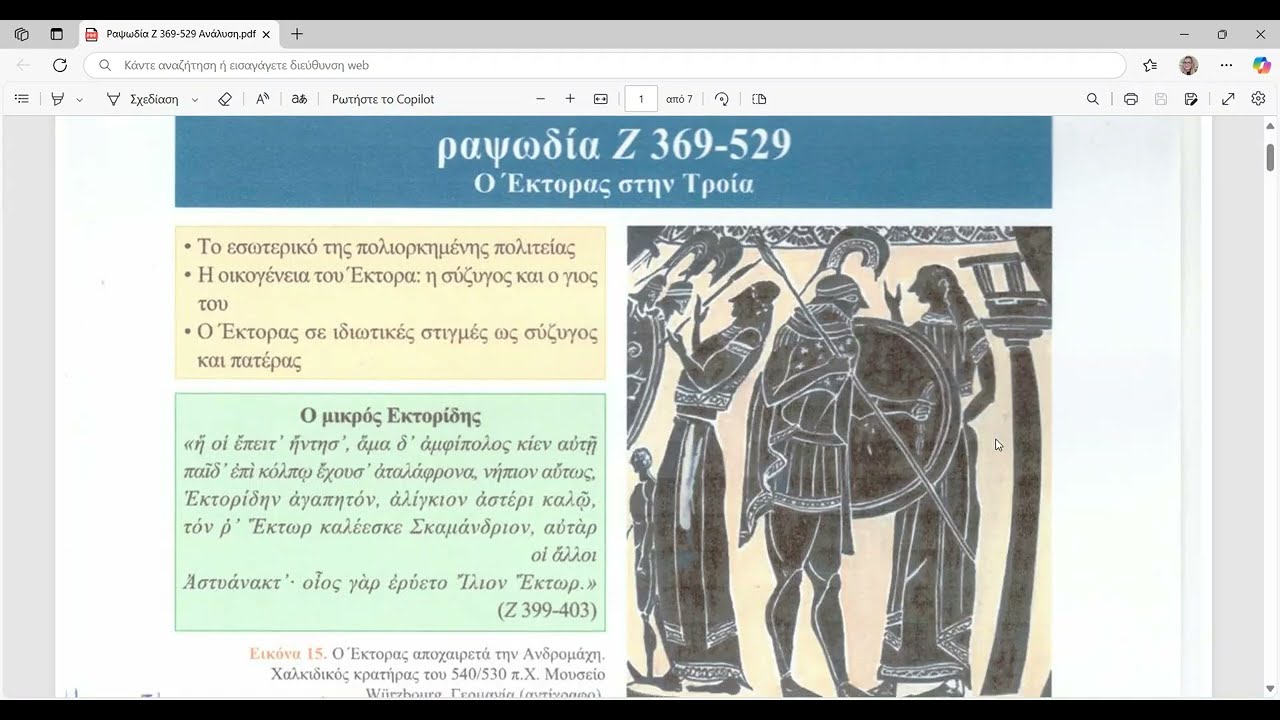 Ραψωδία Ζ στίχοι 369-529 : Ο Έκτορας στην Τροία - Ανάγνωση κειμένου