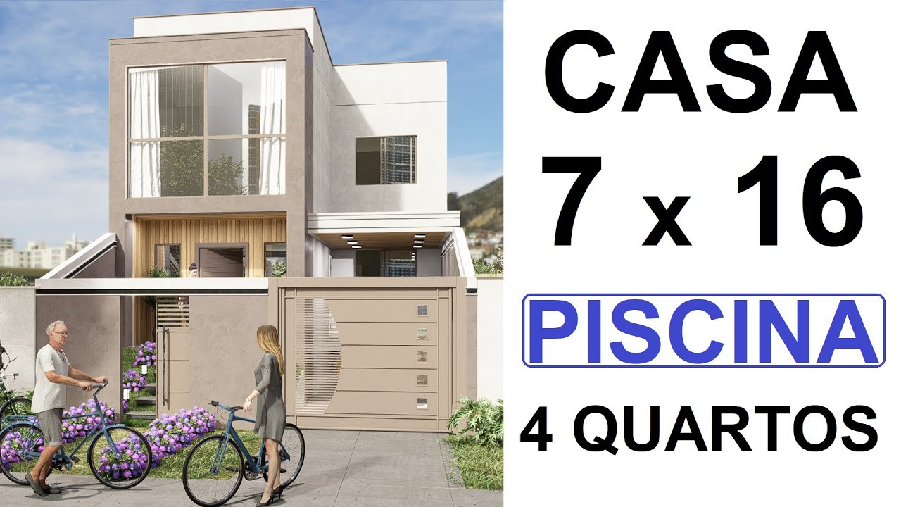CASA DE 7 POR 16 METROS - 4 QUARTOS E PISCINA - TERRENO DE 7x25 # 65