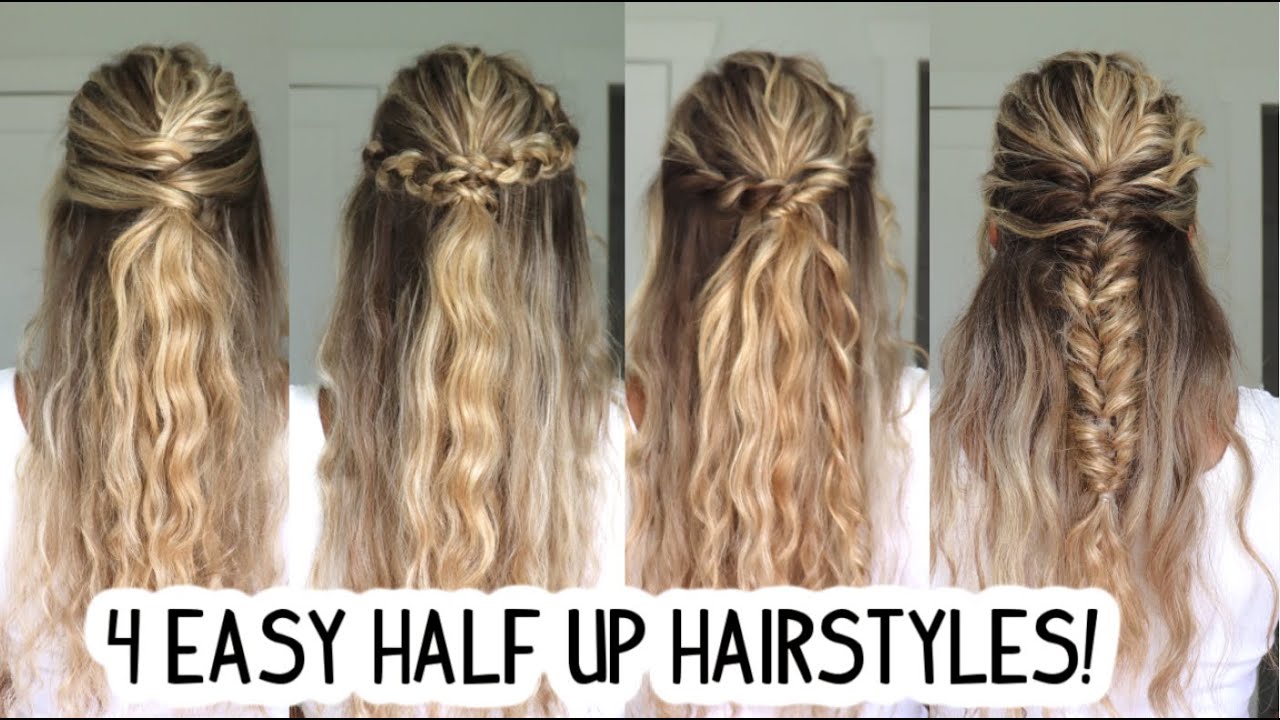 4 EASY HALF UP HALF DOWN HAIRSTYLES FOR BEGINNERS! Trendy Hairstyles | Bridal Hairstyles