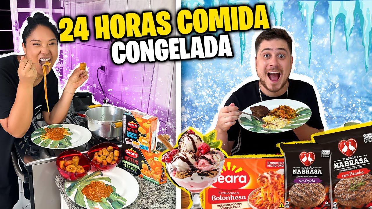 24 HORAS só COMENDO COMIDA CONGELADA | Jeru e Cheru
