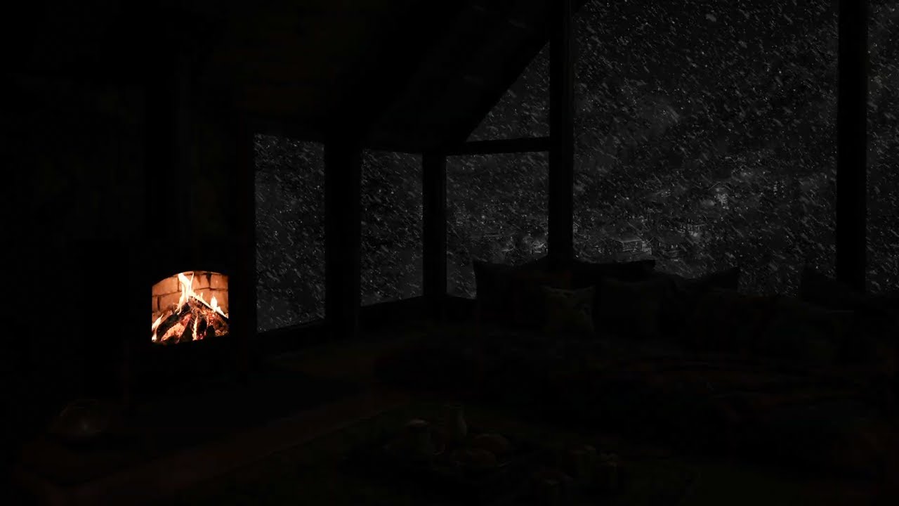 Sem Anúncios😴Brilho Aconchegante da Lareira 24/7❄️Ambiente de Cabana Nevada no Inverno para Insónia🌙