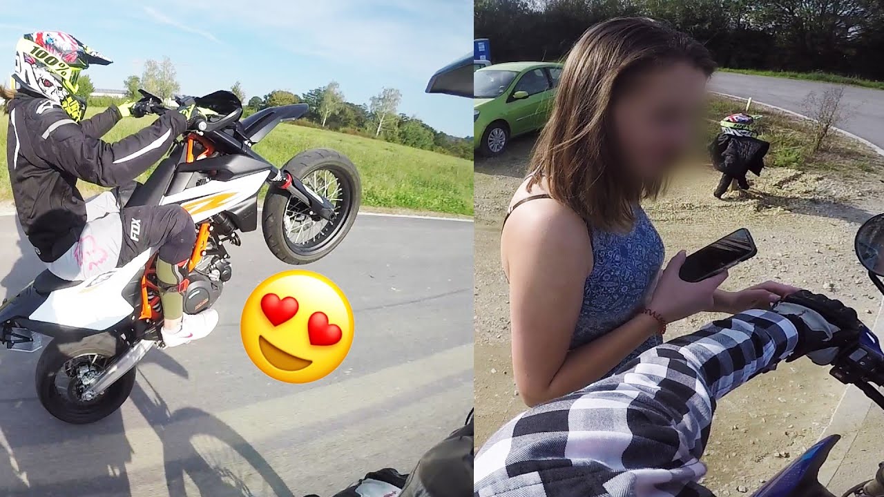Ihr ERSTES mal KTM 690 SMC Wheelies üben!  Sie ESKALIERT am Stuntspot