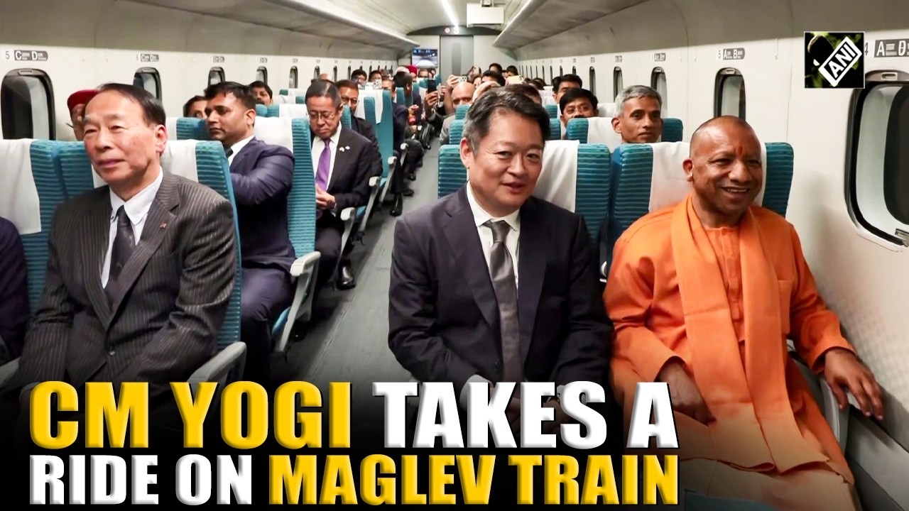 Uttar Pradesh CM Yogi Adityanath takes a ride on the Maglev train in Yamanashi, Japan