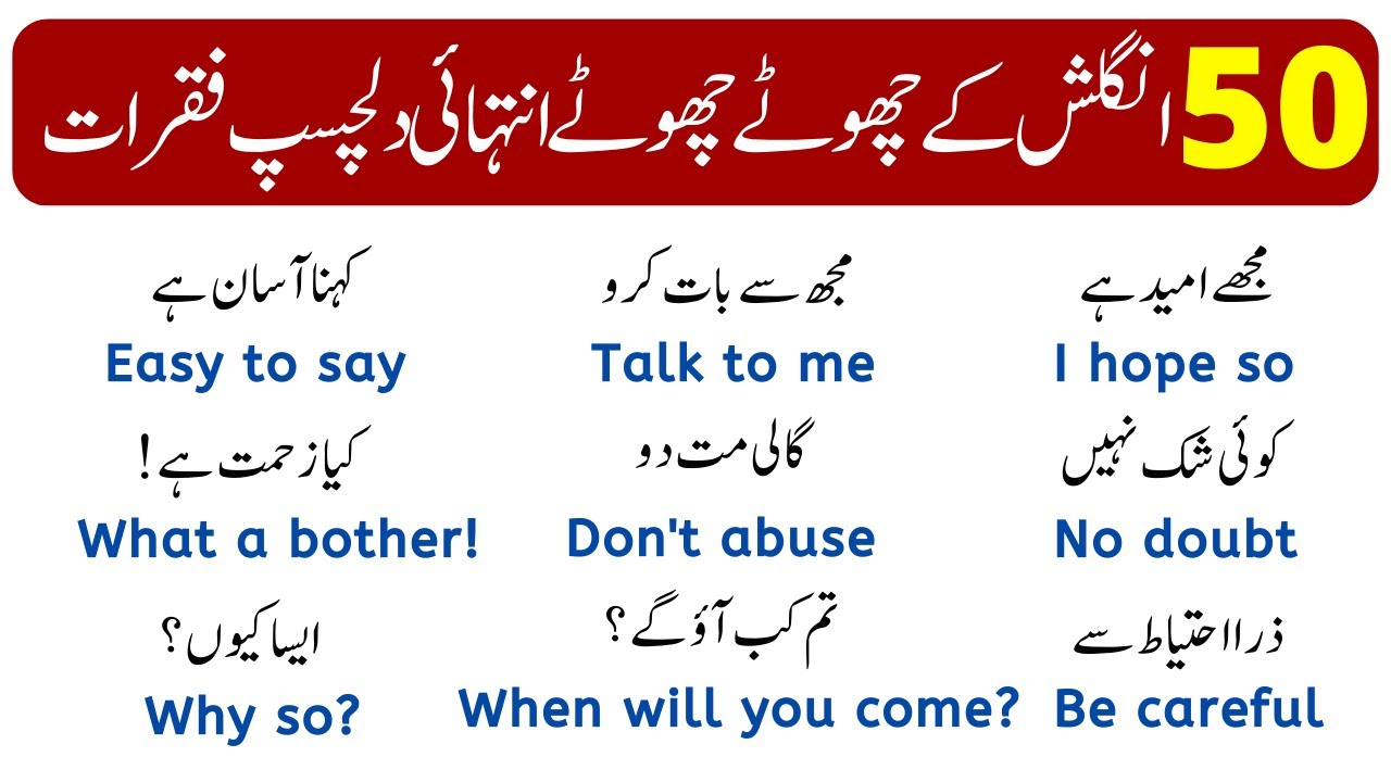 50 Daily Use English Sentences with Urdu Translation in 2023 | English Speaking Practice |