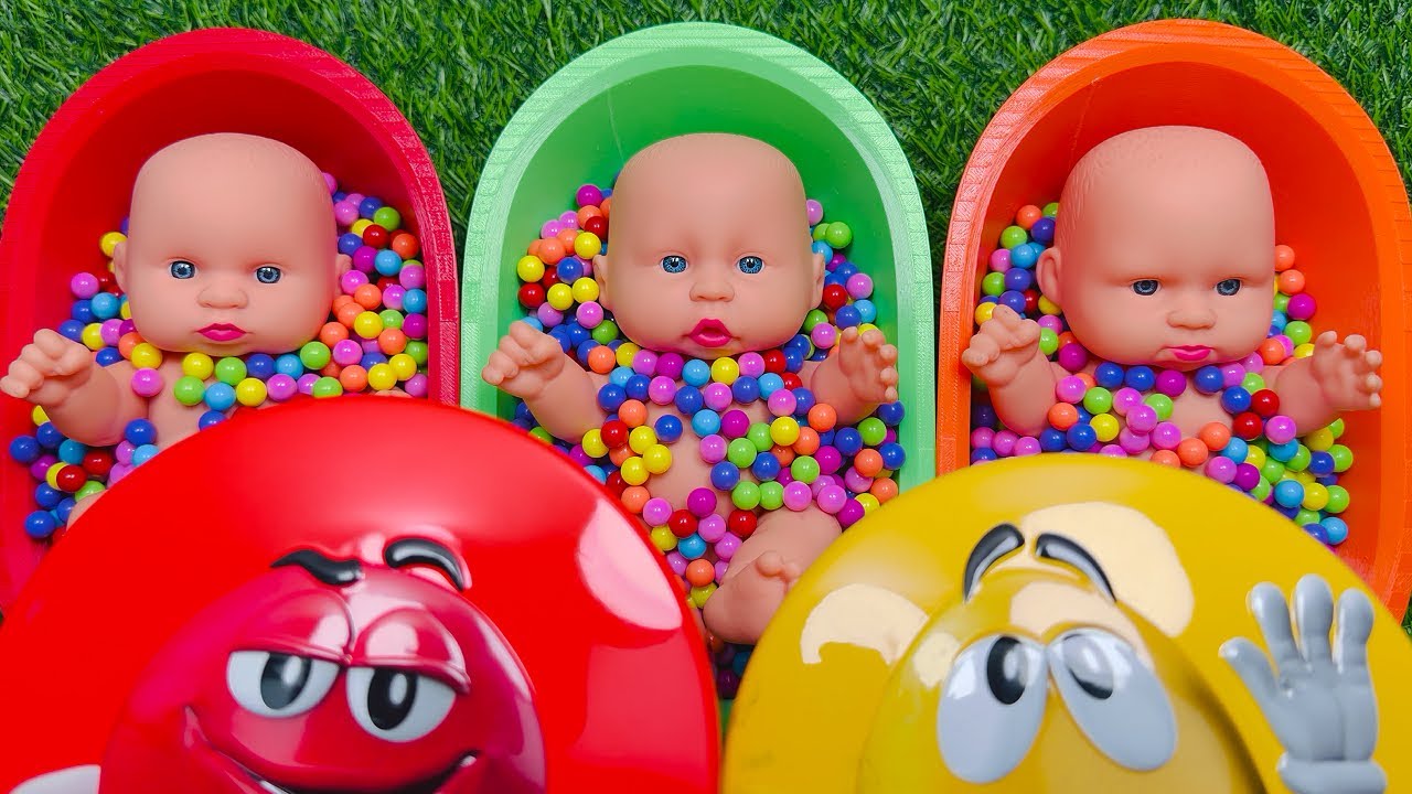 Full of 3 Rainbow BathTubs Candy with M&M's & Magic Slime Cutting Video