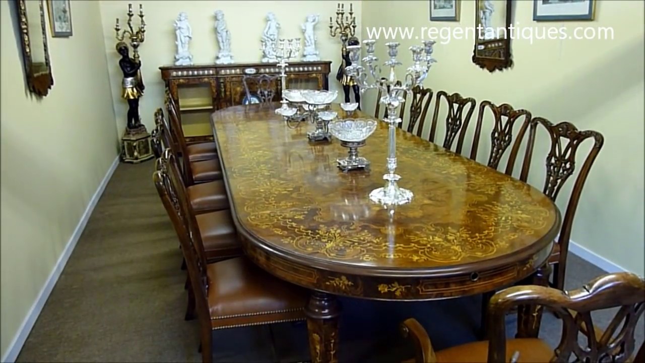 Victorian Marquetry Extendable Walnut Dining Table