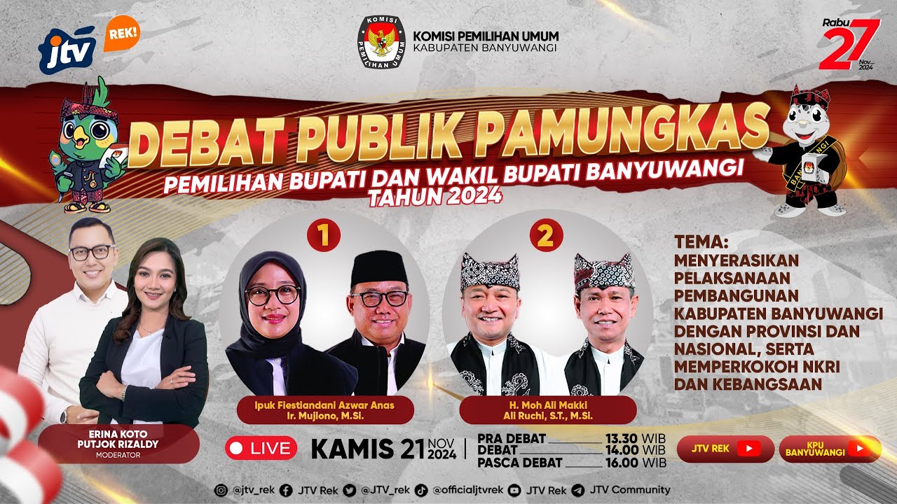 LIVE I DEBAT PUBLIK PAMUNGKAS PEMILIHAN BUPATI DAN WAKIL BUPATI BANYUWANGI TAHUN 2024 | JTV