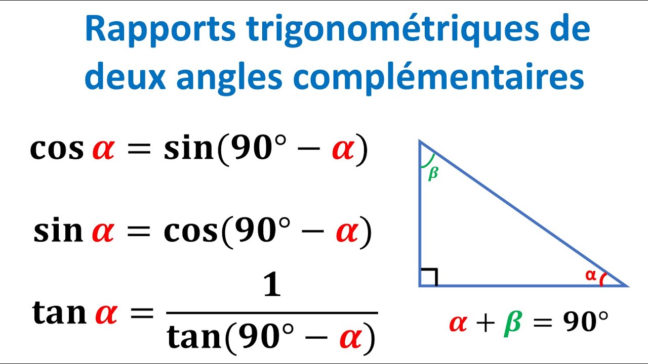 COURS: Rapports trigonométriques de deux angles complémentaires ► Trigonométrie - 3ème année collège