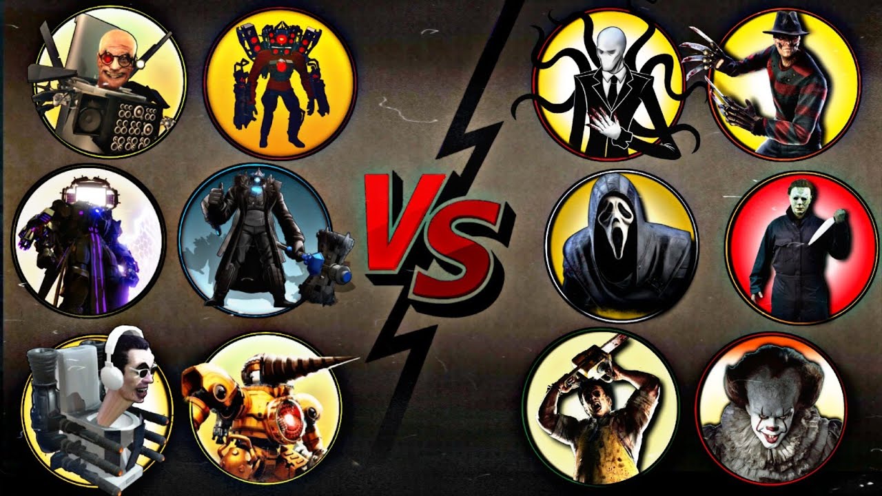 Skibidi Toilet & Titan Team Vs IT Pennywise,Slender Man, Michael Myers,Freddy,Leatherface,Ghost Face