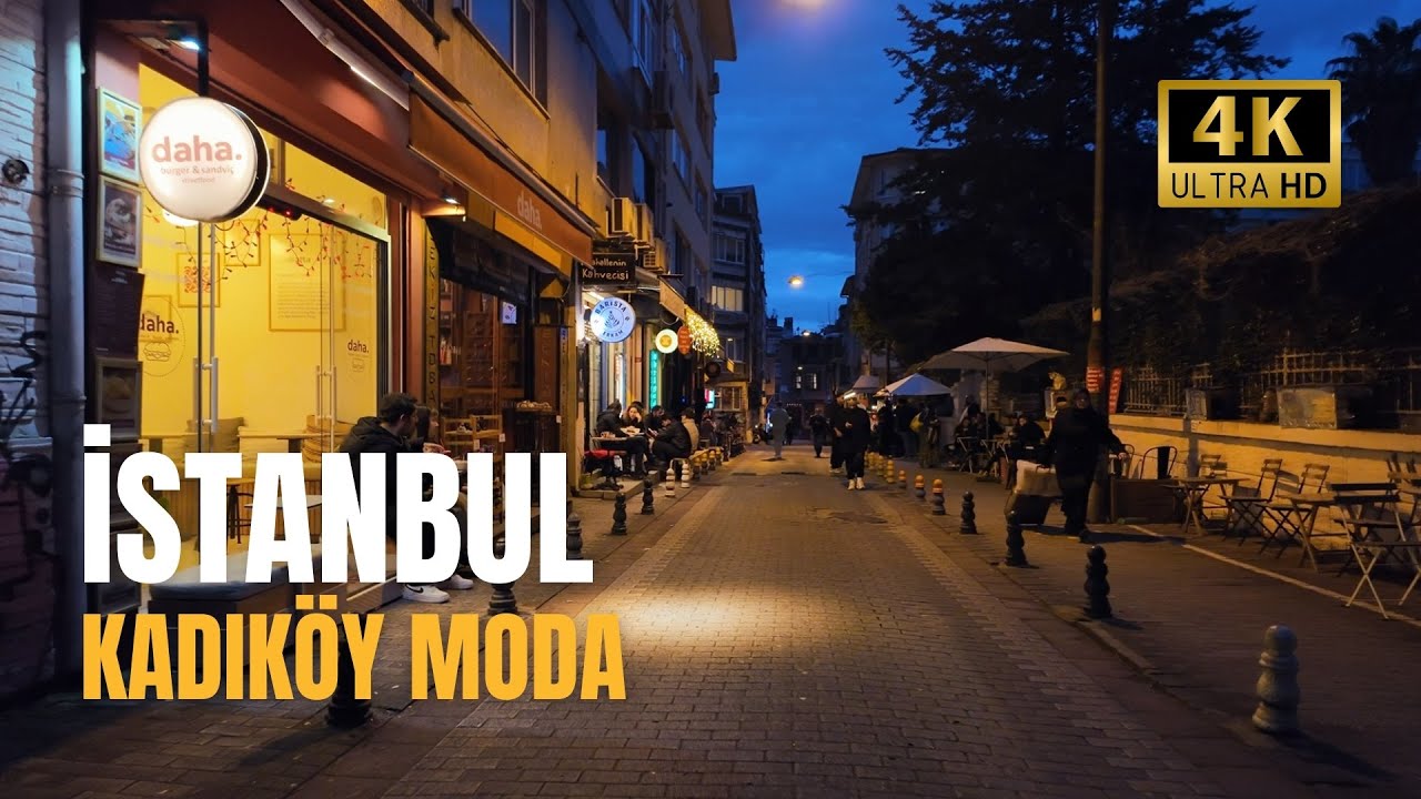 Istanbul Kadikoy Moda : Evening Atmosphere & Lights - Walking Tour 4K 60p