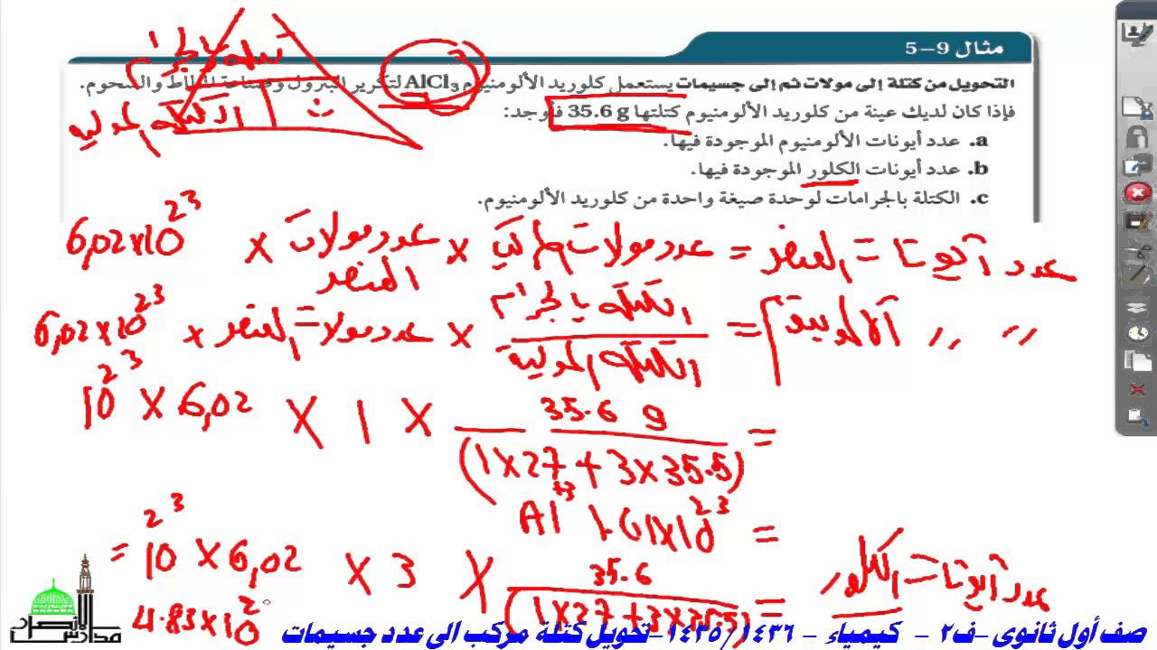 تحويل كتلة مركب الى عدد جسيمات