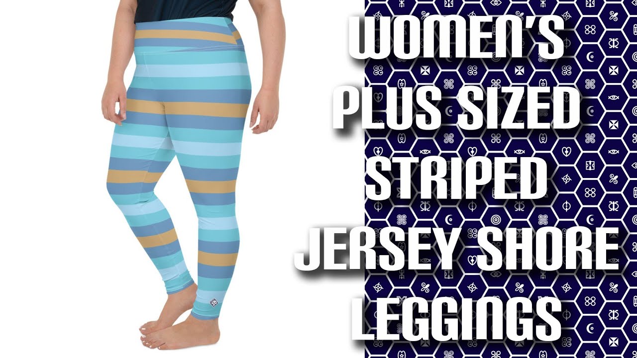 Women's High Waist Plus Size Striped Jersey Shore Leggings Yoga Pants