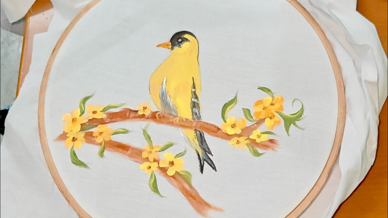 Bird on tree Fabric Painting part-1 / Step by Step Fabric Painting #fabricpainting #art #creative 