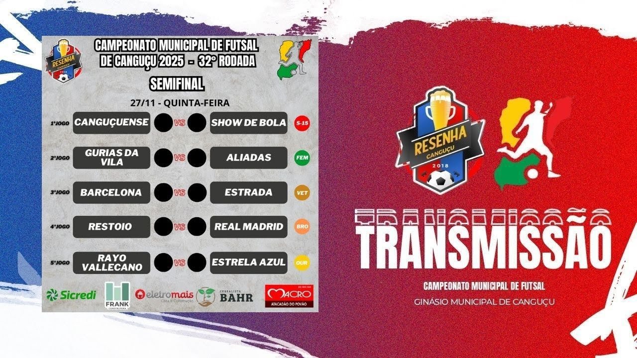 32ª RODADA / SEMIFINAL  - CAMPEONATO MUNICIPAL DE FUTSAL DE CANGUÇU 2025 | RESENHA CANGUÇU 🔵🔴🟡