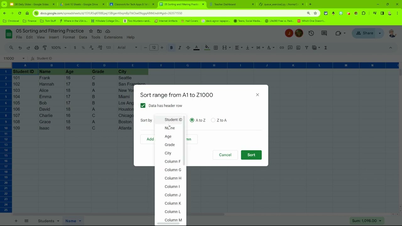 Google Sheets Sorting and Filtering