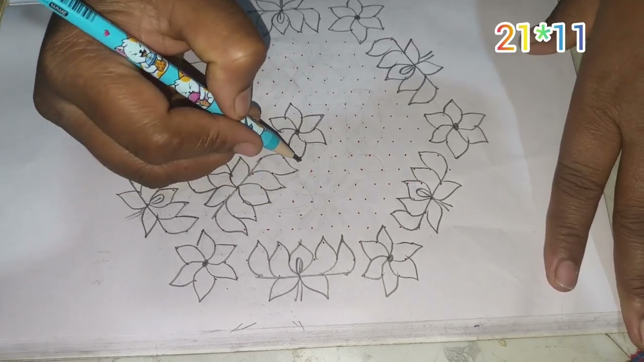 21*11 dots simple rangoli design # easy rangoli # daily vlogs #yt#rangoli # sankraanti rangoli # 
