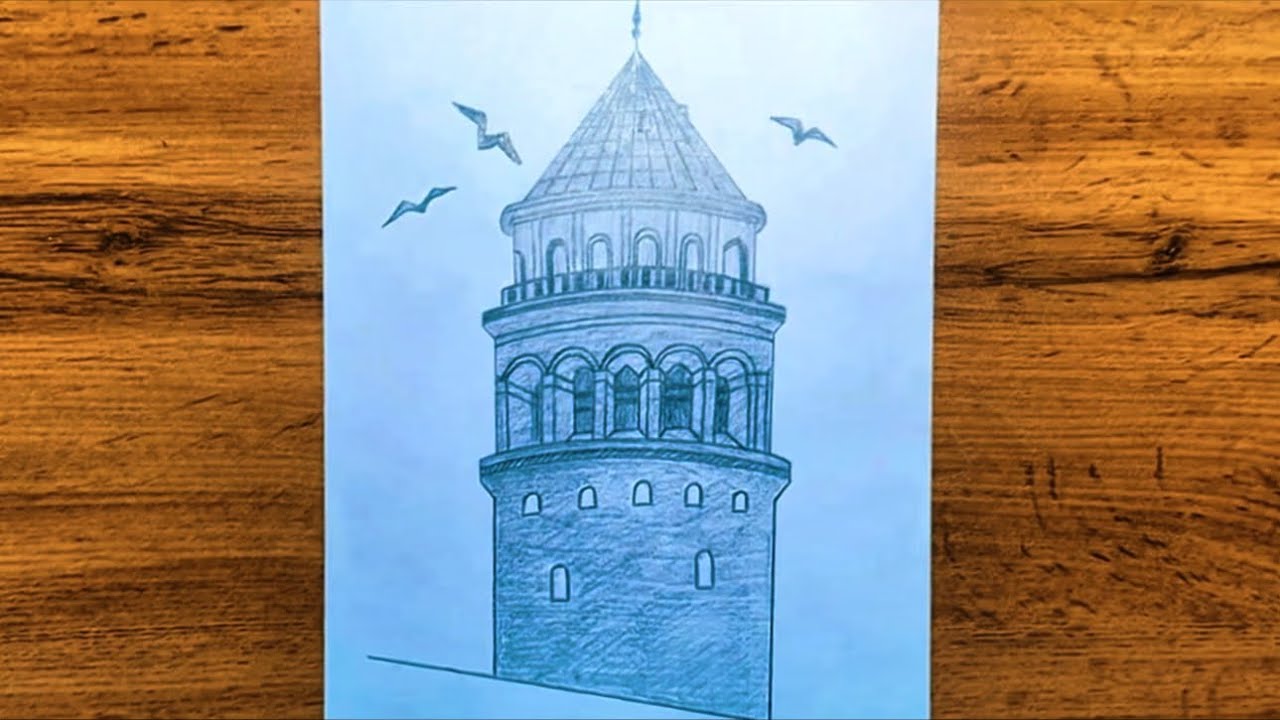 Galata Tower/ Easy and simple way to draw only with a black pen/ Galata Tower for beginners
