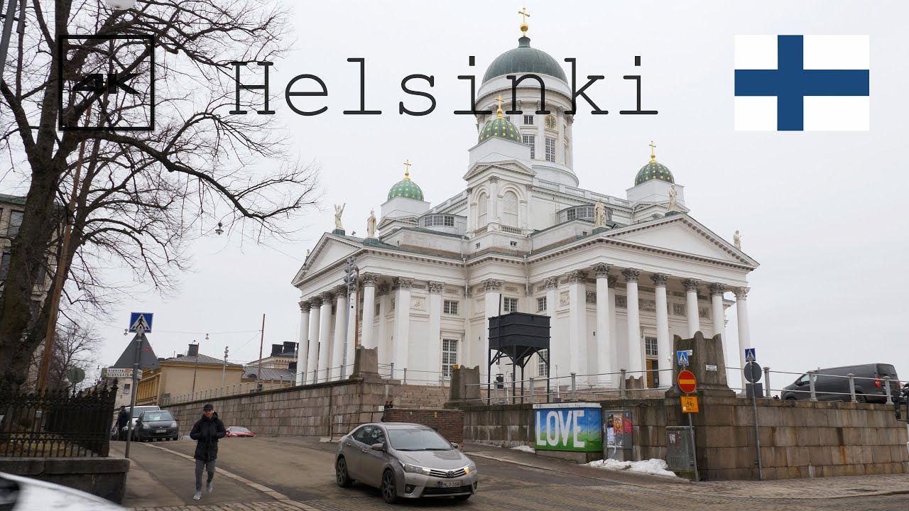 4k walk tour Helsinki, Finland from Kauppatori (central market) to Senaatintori (senate square).