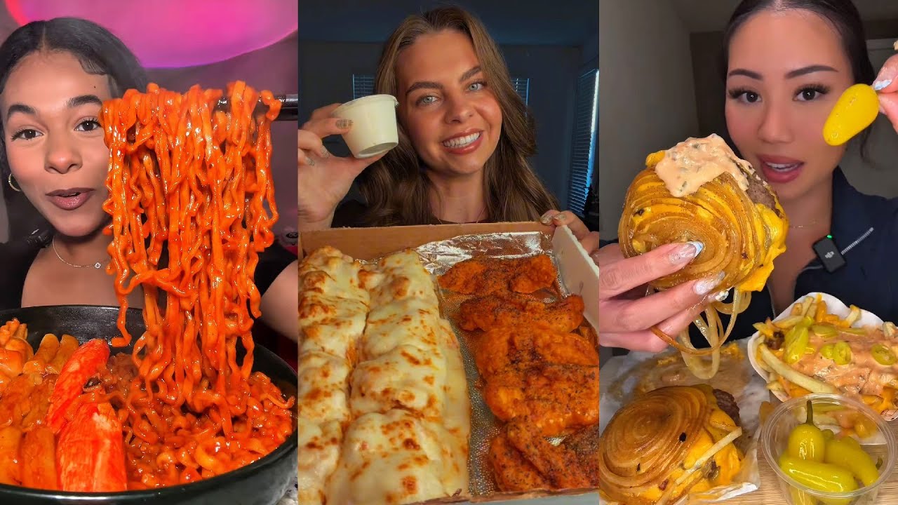 TIKTOK Mukbang Compilation | Buldak, Pizza Hut, In-N-Out, Chipotle, Wingstop & More!