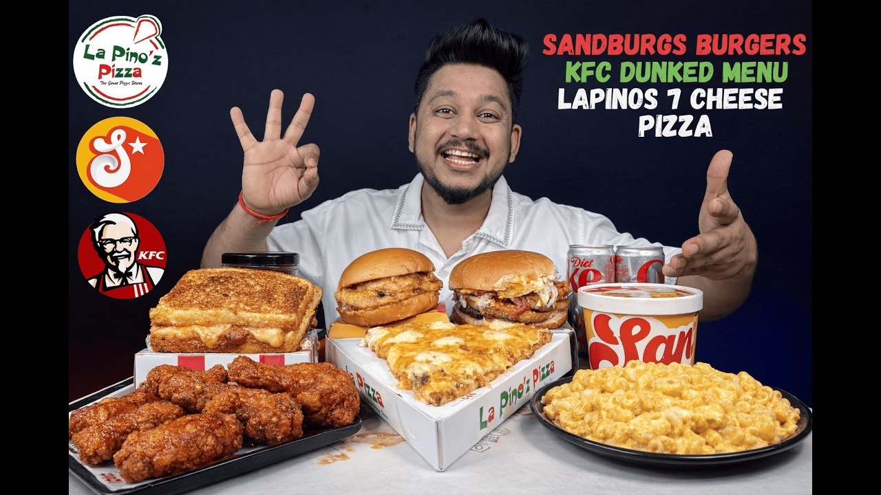 Double Sandburger with liquid 3 cheese blend  | KFC new Dunked Menu | Lapinoz 7 cheese Pizza Mukbang