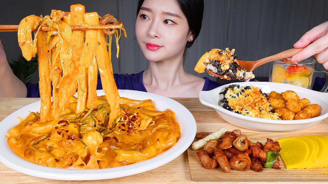 ASMR MUKBANG | Пряный и сливочный mala rosé tteokbokki, Makchang, Жареный картофель