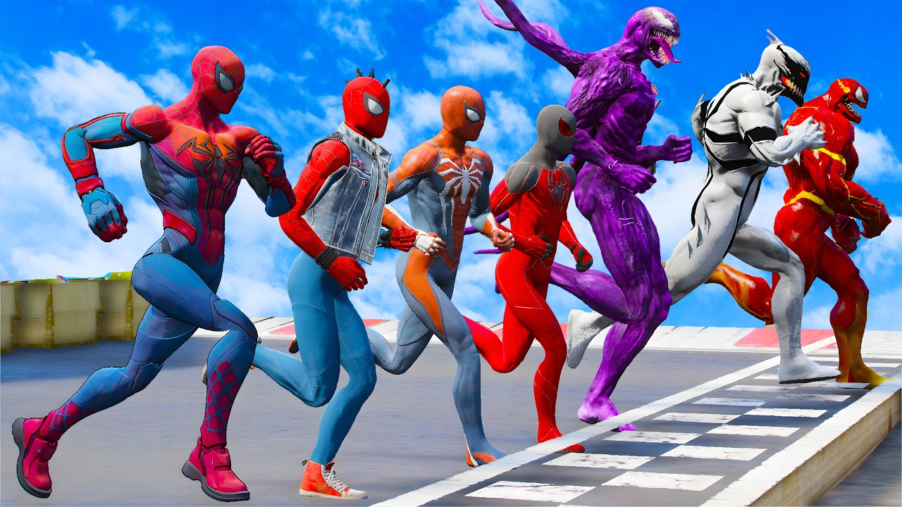 SPIDER-MAN VS VENOM TEAM | Running Challenge GTA 5