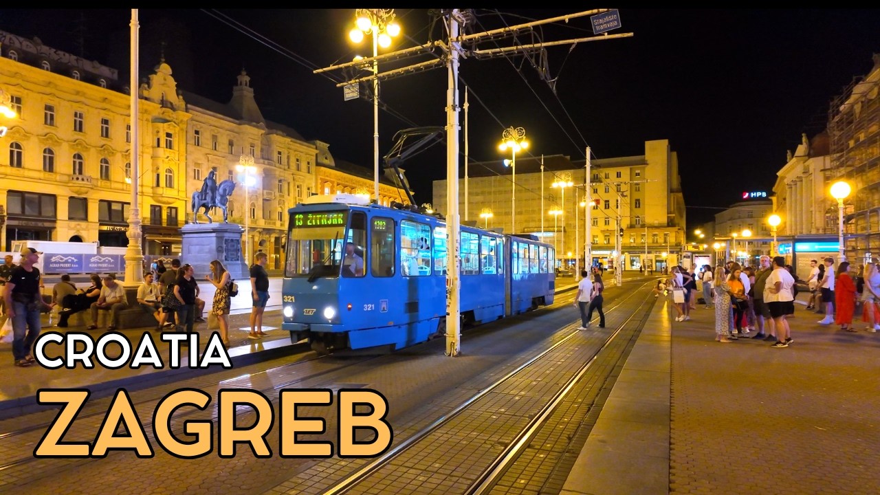 Zagreb City at Night | Relaxing Walking Tour in Croatia 4K | Walking Through the Heart of Croatia 🇭🇷
