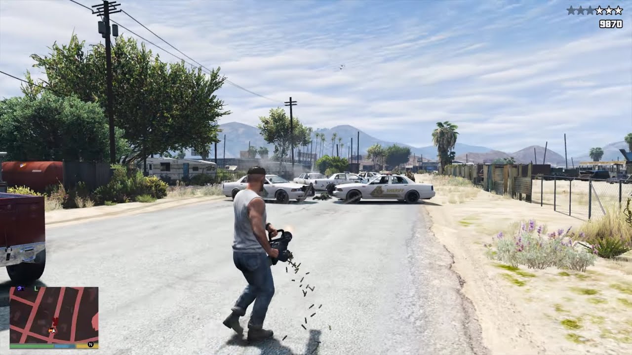 GTA 5 - Minigun Rampage (Sandy Shores Ambush Gone Wrong) + Ten Star Escape