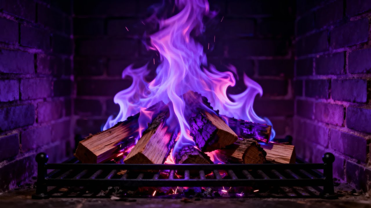 Relaxing Purple Fireplace 💜 Fire Crackling Sounds for Sleep & Study