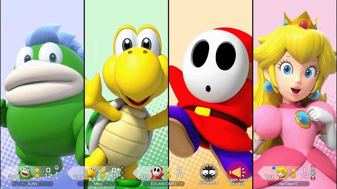 Super Mario Party Jamboree - Peach vs Spike vs Shy Guy vs Koopa Troopa - Rainbow Galleria