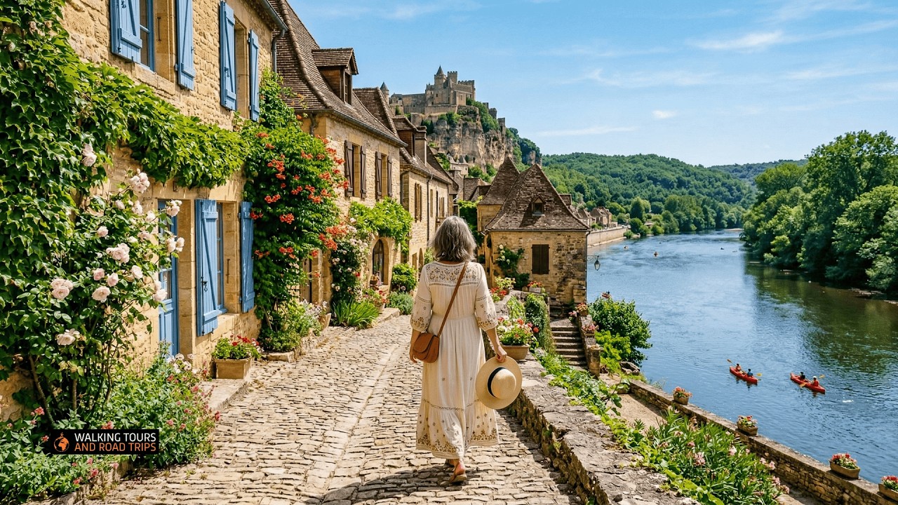 Beynac-et-Cazenac, Francja &ndash; spacer po średniowiecznej wiosce na klifie i zamku 4K