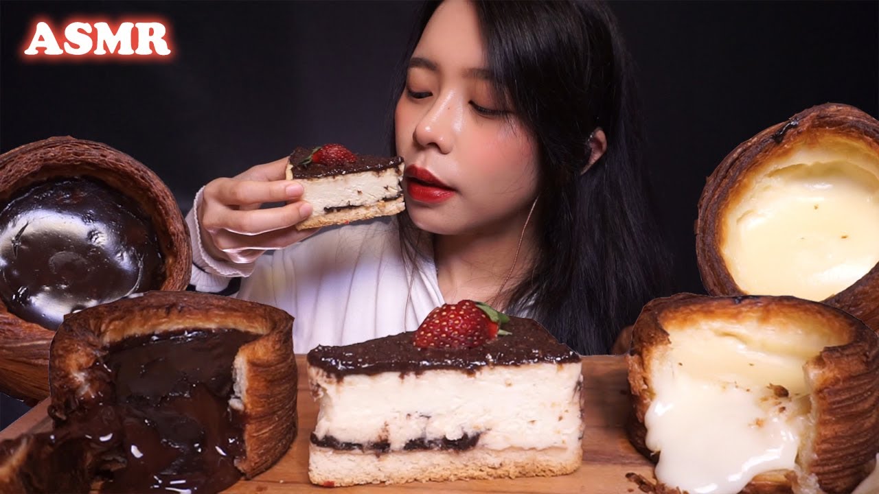 ASMR Molten Chocolate Cheese TART & Chocolate CHEESECAKE 🧀🍫 | Eating Sounds