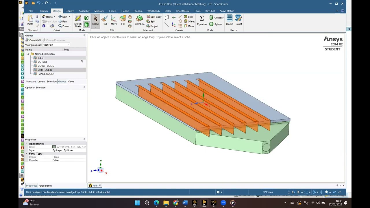 MEMBUAT GEOMETRY FLUID DOMAIN PANEL SURYA DENGAN SIRIP PENDINGIN [ ANSYS STYUDENT ].