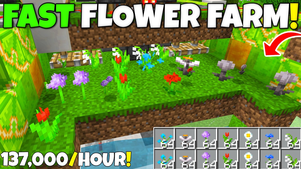 Minecraft Bedrock: FAST FLOWER / BONEMEAL Farm Tutorial! 136,000/Hour! MCPE Xbox PC PS5 Switch