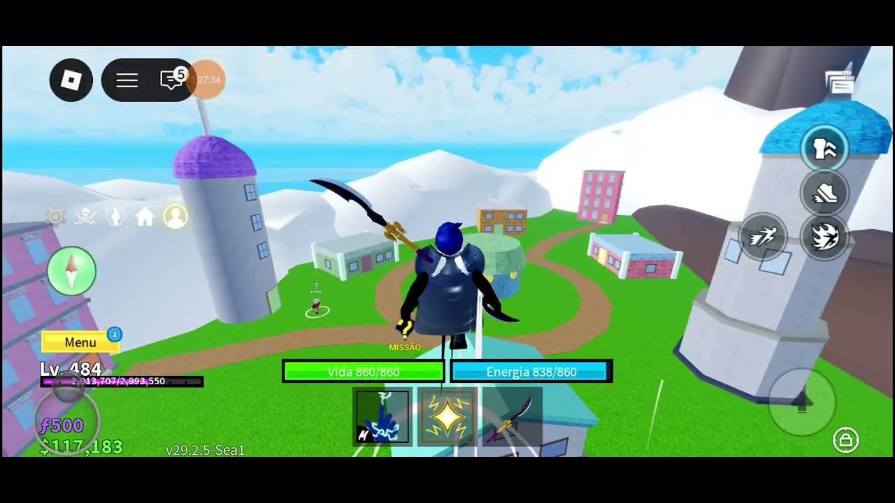 ROBLOX subindo level blox fruit 