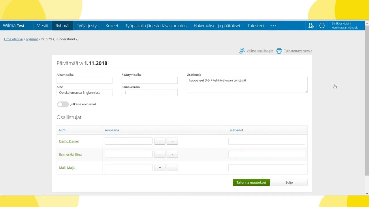 Opettajan opas: Wilman koekalenteri ja opiskelijan lisäys/poisto