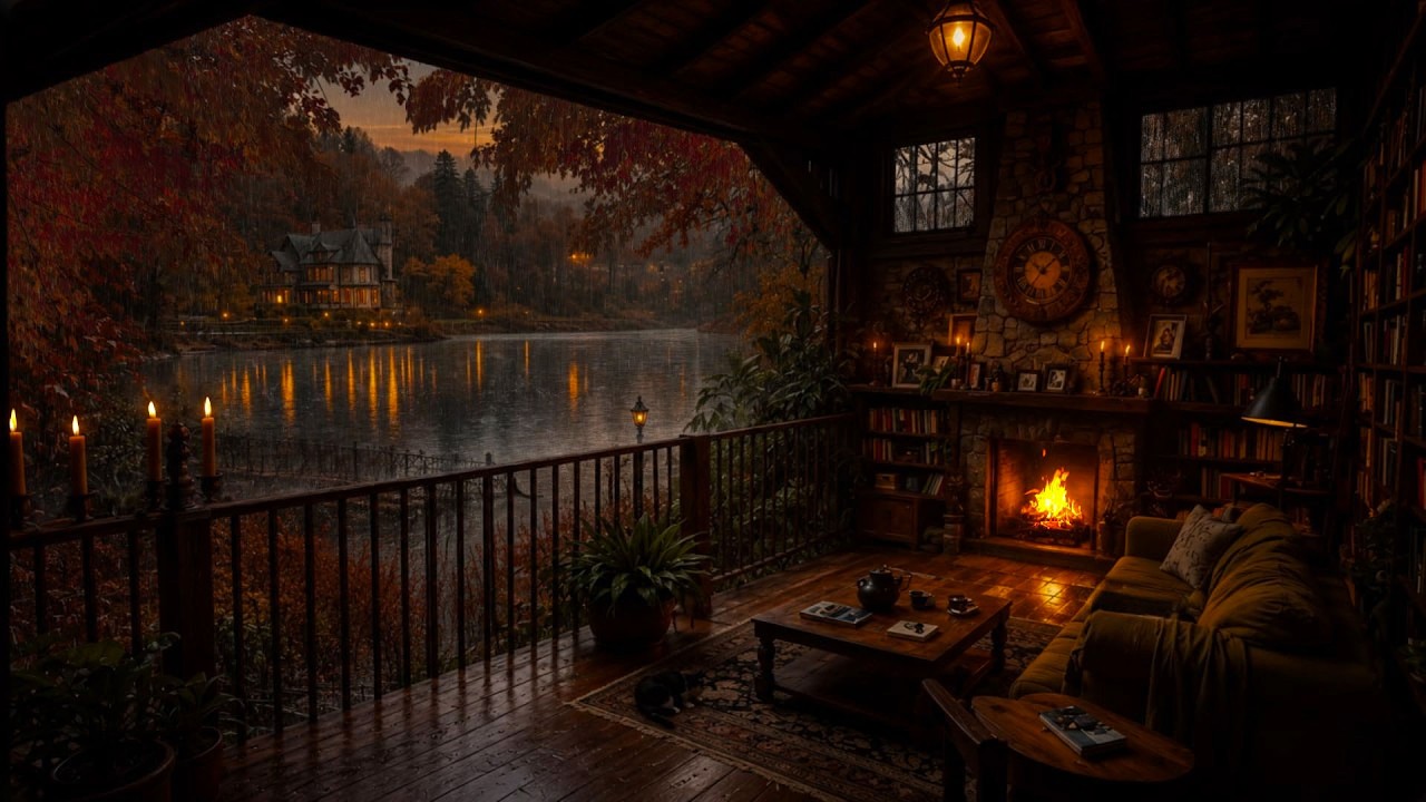 Autumn Rainfall Outside the Porch by the Lake (NO ADS)🔕🍂Cozy Ambience for Sleep, Study & Relax🍁