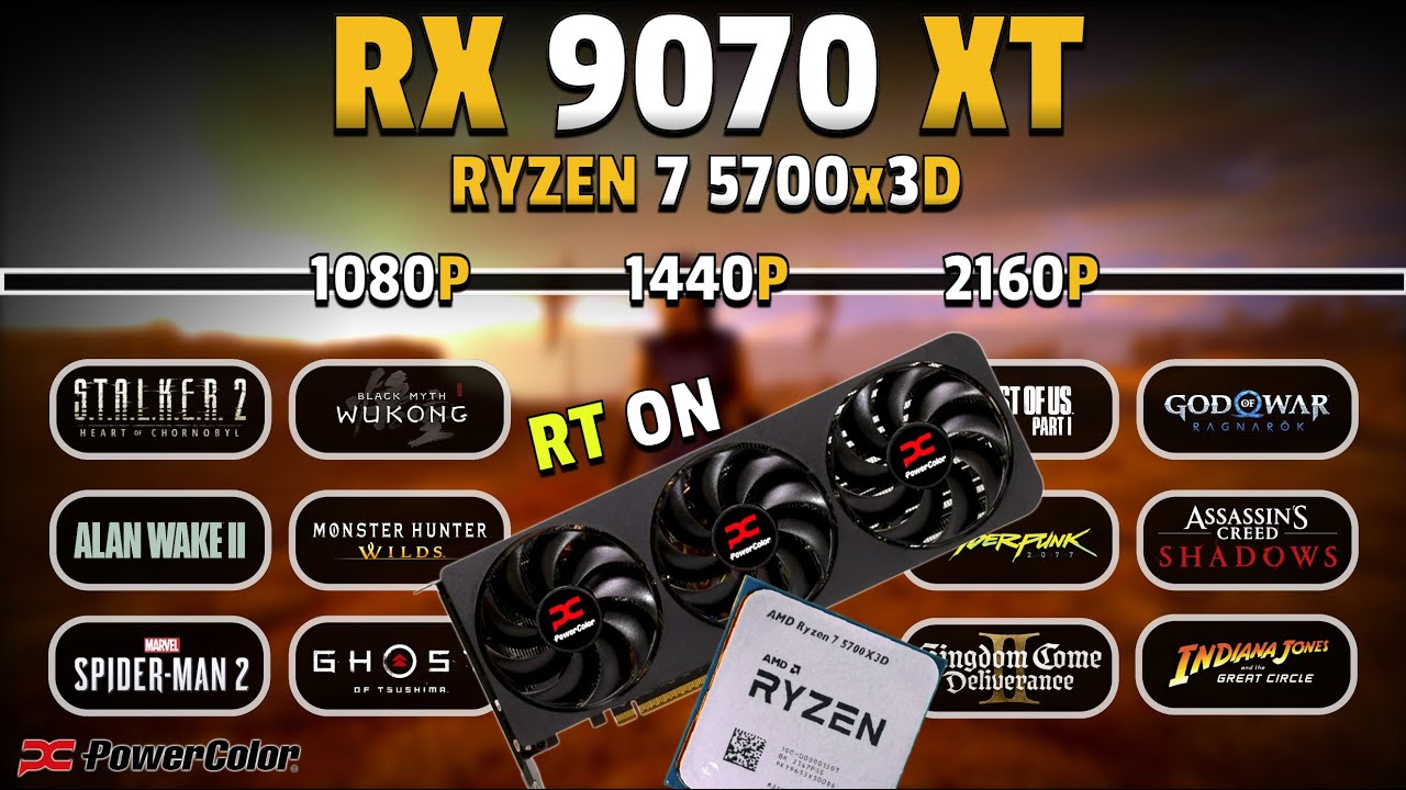 RX 9070 XT + 5700x3D | 1080p, 1440p, 2160p | Test in 10 Games