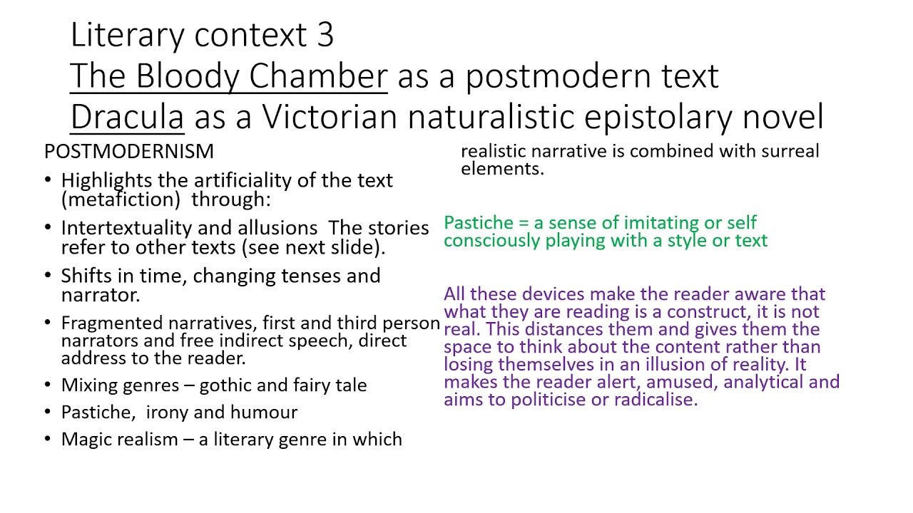 The Bloody Chamber: Knowing and applying contexts by Mrs Parks. OCR Gothic comparison question