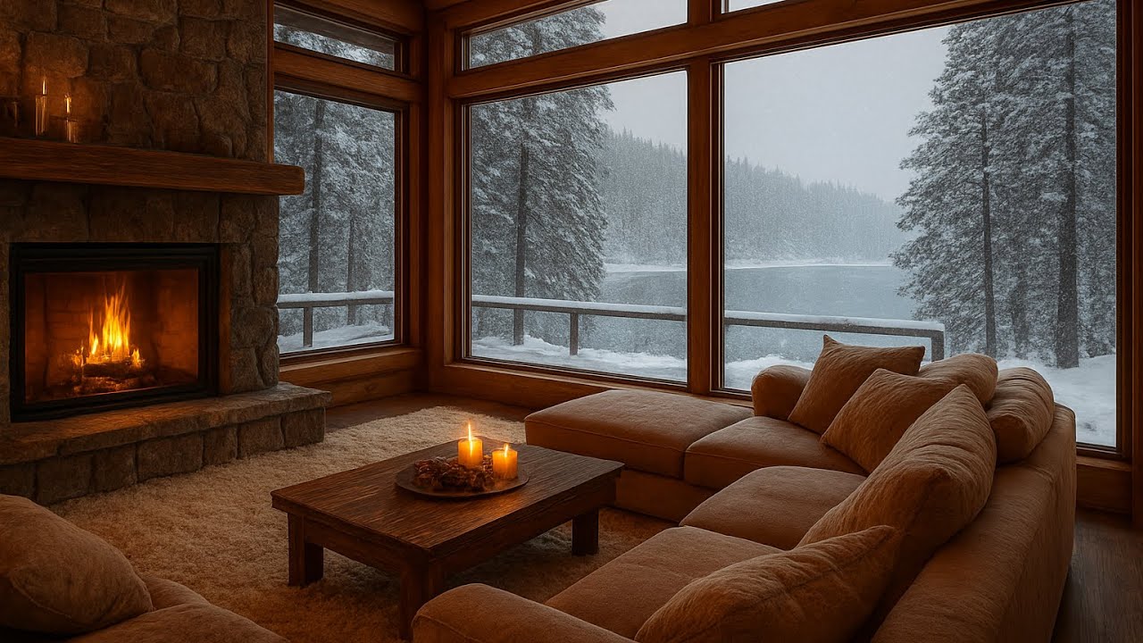 Cozy Winter Cabin Ambience ❄️🔥 | Relaxing Fireplace & Snowfall (3 Hours)