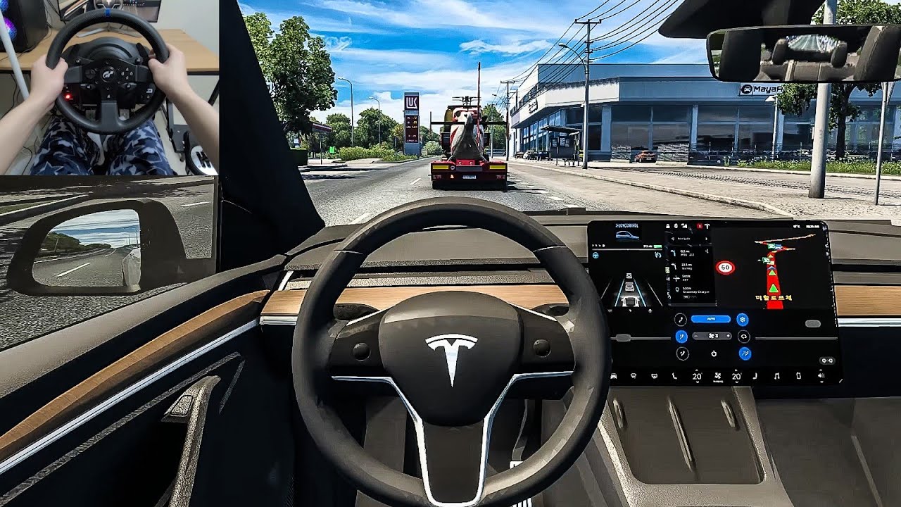 Euro Truck Simulator 2 - Tesla Model Y [Steering Wheel Gameplay]