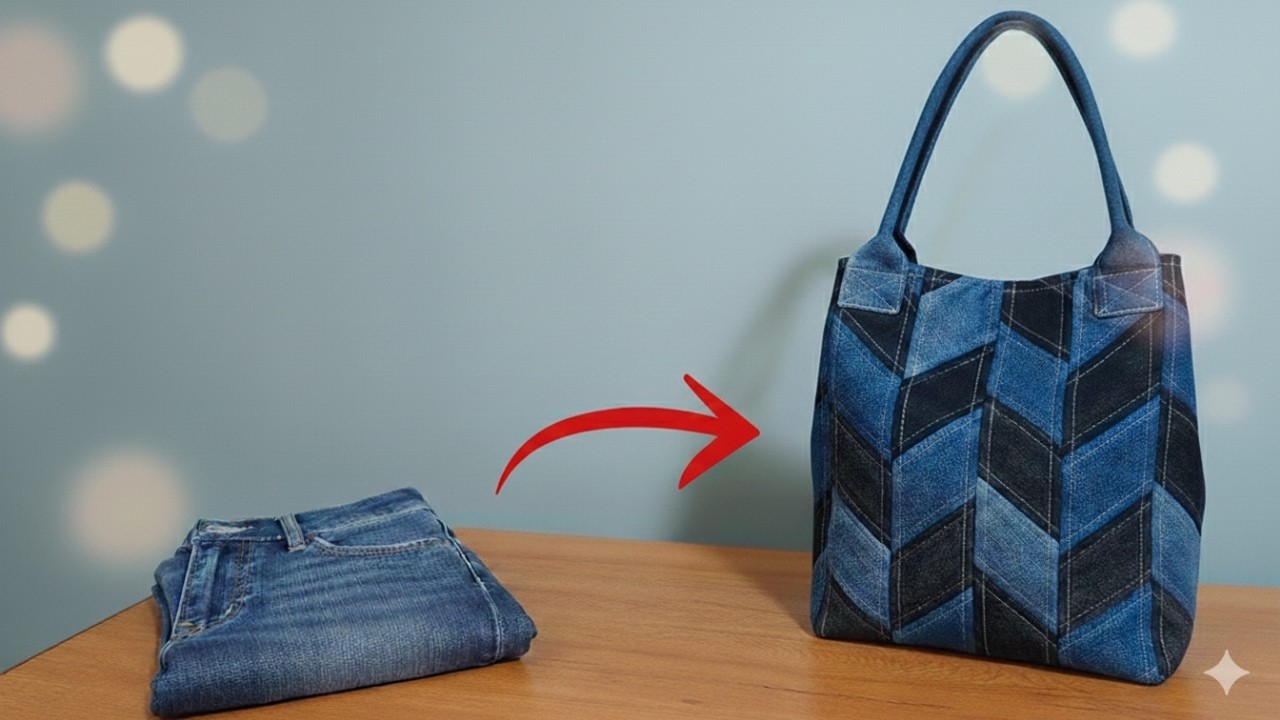 ▶️Turn old jeans into a zigzag patchwork tote bag👖|totebagsewing