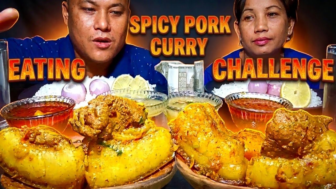 Spicy pork curry , eating challenge , prize 💵 1000 rs , manipuri mukbang @manimukbang1 