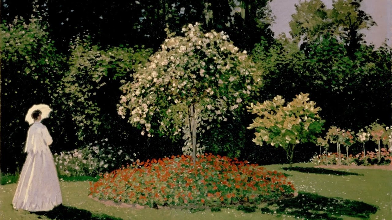 Woman in the Garden (1867) by Claude Monet. Artistic Wallpaper for Screens. 