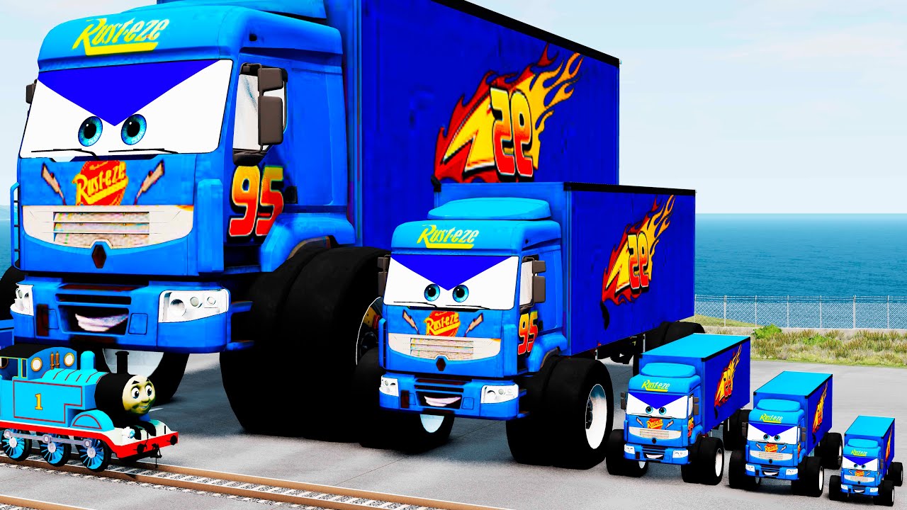 Big & Small Truck Lightning Mcqueen vs Train Thomas - BeamNG.Drive